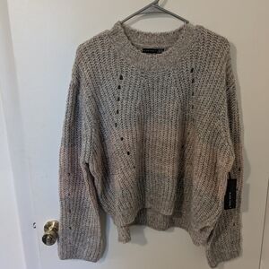 ❤️ NWT $85 Black Tape_ Knit Crewneck Beige Stripe Sweater - Size Medium